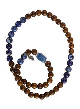 原创金丝檀木蓝纹石双圈手串