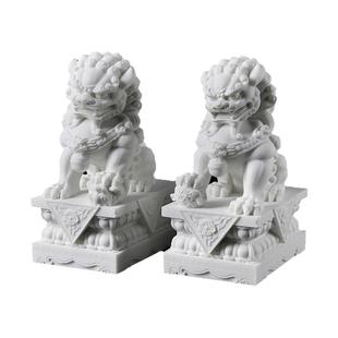 汉白玉墓地石狮子摆件雕刻家用看门一对小号镇宅石头大门口工艺品