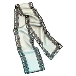 绿色真丝长条丝巾女春夏搭西装双面细窄飘带系脖高级感桑蚕丝围巾