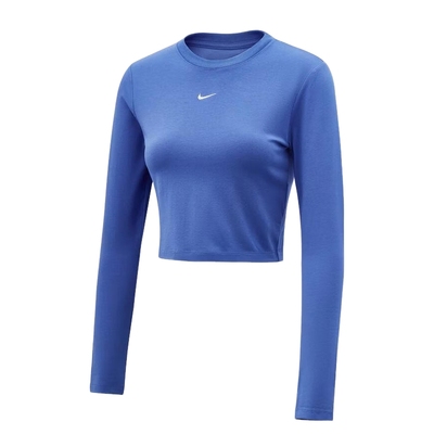 Nike耐克女子短款修身长袖上衣春季新款刺绣针织打底衫HF5323-460