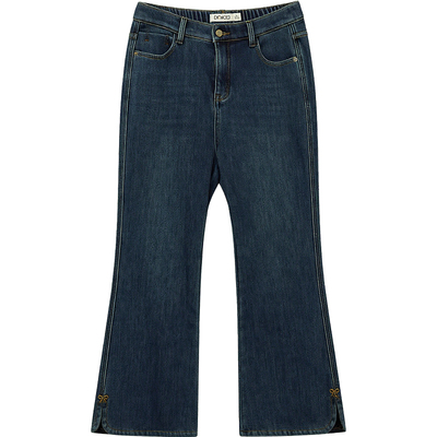 DM100大码百分百女装微胖mm冬季时尚百搭加绒保暖深蓝微喇牛仔裤