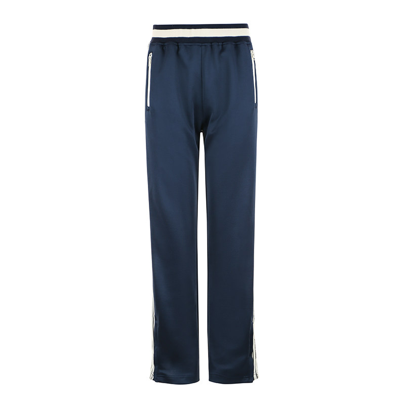 Bettychow镇店神裤！海军蓝哑光弹力条纹运动直筒裤 大大大长腿