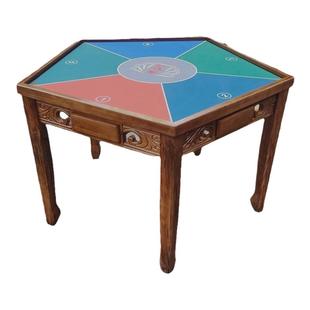 实木雕花餐桌六边形桌椅新中式复仿古饭桌棋牌五六边五人斗地主桌