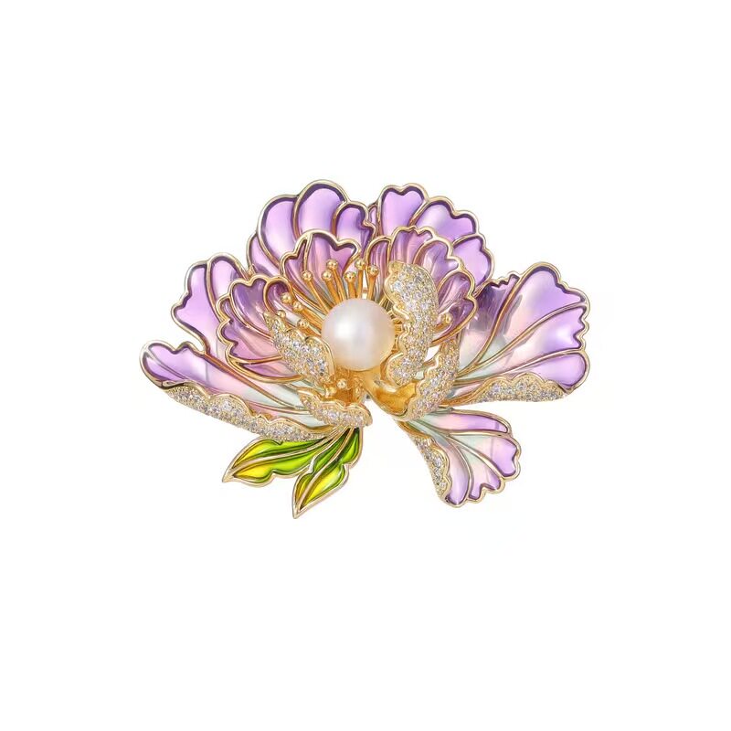 淡水珍珠牡丹花胸针妈妈长辈礼物