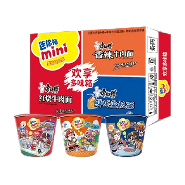 康师傅方便面迷你杯红烧+香辣+鲜虾共12桶