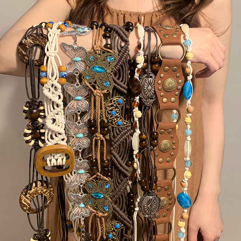 复古文艺波西米亚蝴蝶腰带民族风装饰配连衣裙子百搭高级小众腰链