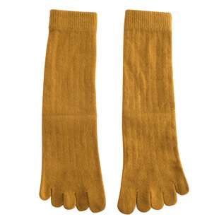 羊毛五指袜女保暖基础纯色五趾袜子加厚打底中筒冬季抽条分趾袜子