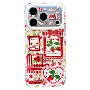 秘密花园草莓适用苹果18/17Pro手机壳十七六iPhone16Promax新款IMD精孔15平果14白底13日韩红色蝴蝶结12保护1