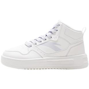 安踏轻松板鞋女鞋高帮款紫色小白鞋2025秋冬季新款皮面休闲运动鞋