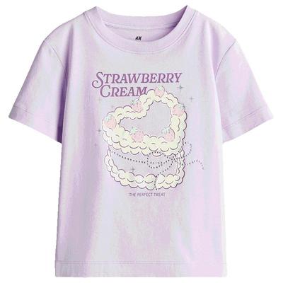 HM童装儿童女童T恤春季纯棉汗布圆领图案设计T恤1276546