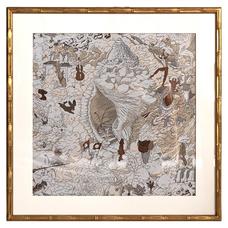若奈挂画 Herm*s《云间万物》丝巾画手工刺绣挂画大幅客厅主画