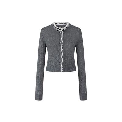 HERLIAN 2025年春季女士蕾丝边拼接针织开衫