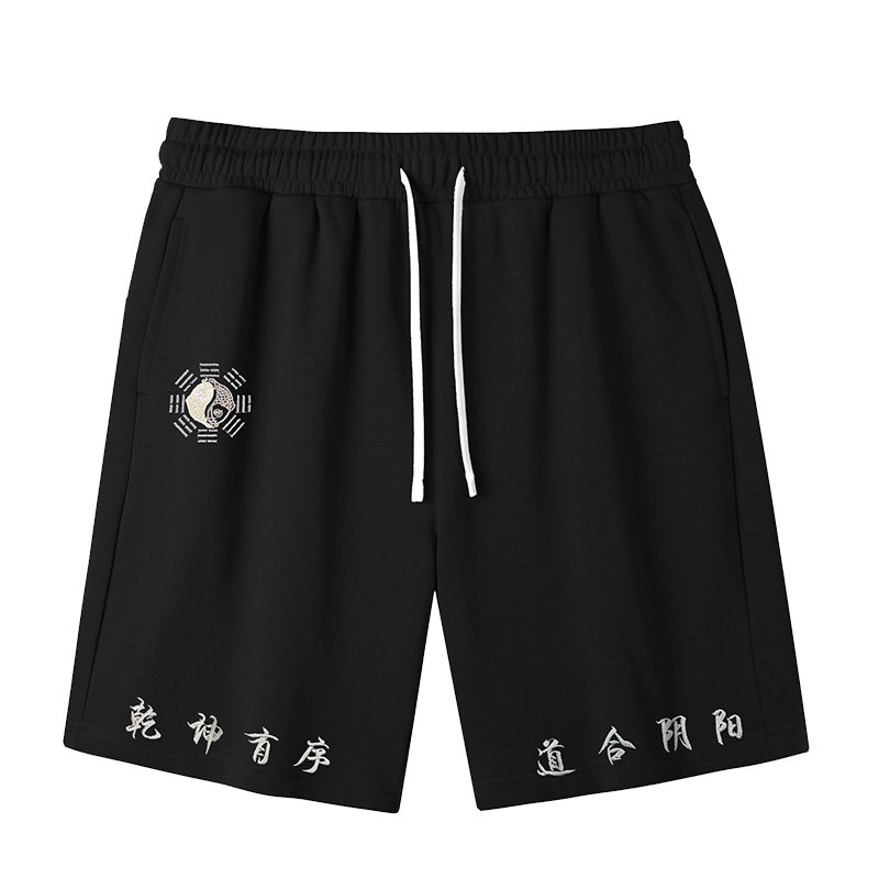 国潮太极八卦刺绣五分卫裤男