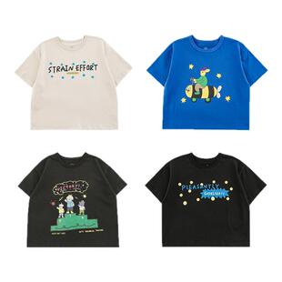幼悠男童2026新款美式复古卡通圆领短袖T恤夏季时尚宽松儿童上衣