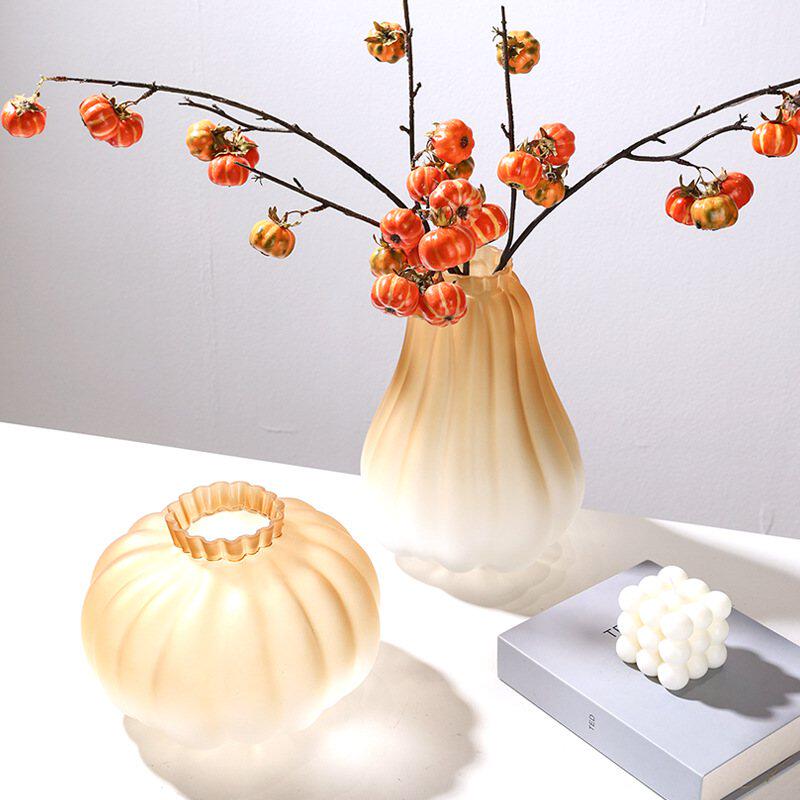 磨砂南瓜造型渐变色玻璃花瓶装饰品家居器花瓶培花水玻璃现代