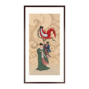 手绘真迹工笔神仙国画土地爷社神画像佛堂法会供奉中式卷轴挂画框