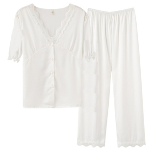 睡衣女夏季仿真丝蕾丝女神V领气质小香风绸缎甜美纯欲网红家居服