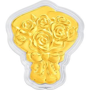 周大福浪漫玫瑰花花束蝴蝶摆件足金黄金金章EOR1456/EOR1510