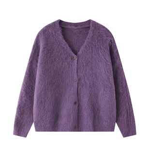 CCKOK 拉毛毛绒纯色针织毛衣开衫2025秋季新款茸感软糯慵懒外套女