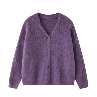 CCKOK拉毛毛绒纯色针织毛衣开衫
