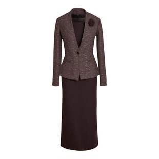 咖色小香风毛呢套装裙女冬季新款时尚气质高级感羊毛背心裙两件套