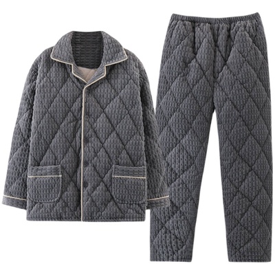 三层珊瑚绒夹棉睡衣猫人男士