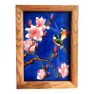 立体手绘瓷板画风化老榆木框装饰画书房玄关挂客厅有挂钩框浮雕画