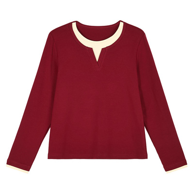 春秋款正肩长袖t恤女打底衫上衣