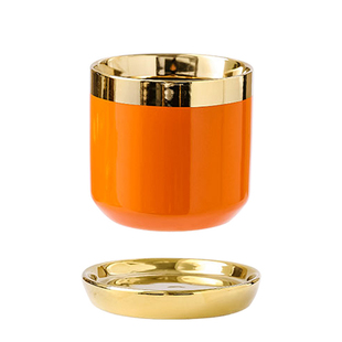 北欧轻奢陶瓷花盆金边祖母绿橙色高档欧式带托盘桌面吊兰绿萝多肉