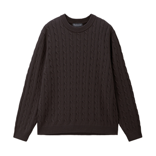 【韩国明星同款】佐丹奴绞花毛衣男新款学院风圆领针织衫01055731