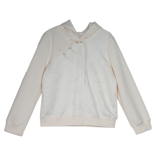 梵凯套头衫女2025秋新中式宽松连帽长袖卫衣盘扣机理花纹套头卫衣