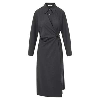 朗姿气质高级感衬衫连衣裙轻职场时尚高腰a字大摆2025年冬季新款