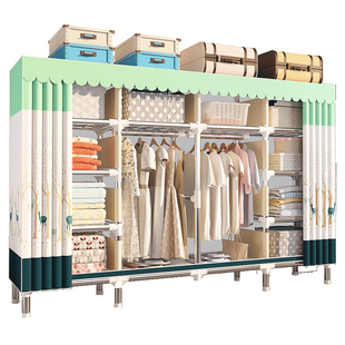 简易衣柜卧室家用组装布艺全钢架出租房挂衣叠衣加粗加固柜子