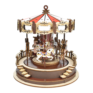 圣诞礼物旋转木马八音盒diy手工音乐盒立体拼图木质拼装模型玩具