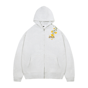 BIPOLAR百合刺绣开衫卫衣美式休闲连帽拉链外套宽松百搭上衣新款