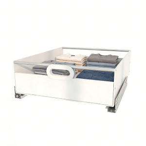 新款耐压加高抽拉式橱柜收纳盒带滑轨分层置物架改造储物箱拖底轨