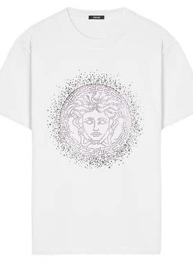 【季末优惠】VERSACE/范思哲 女士缀饰棉质平纹针织T恤