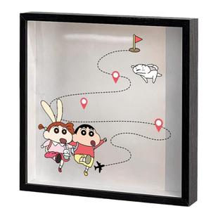 蜡笔小新情侣旅游票据收集收纳相框展示盒机票纪念门票收藏盒画框