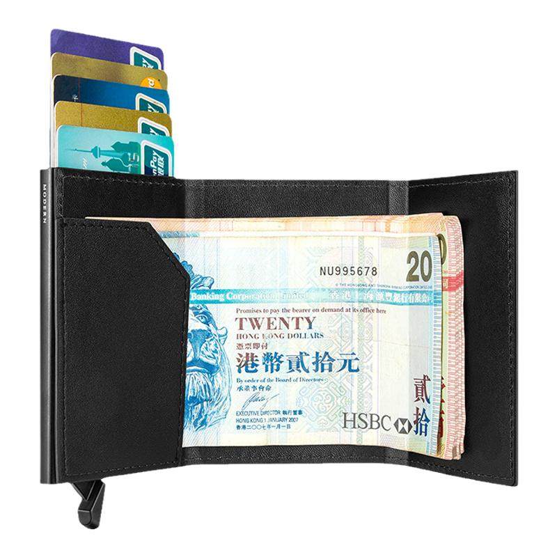 德国MODERN新款铝制防盗刷卡盒创意真皮卡包钱包时尚便捷金属钱夹