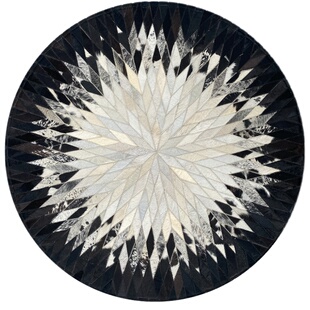 圆形牛皮地毯小黑白客厅现代美式轻奢茶几地垫钢琴书房卧室床边毯