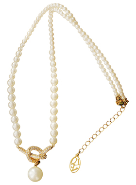 法式微镶打结吊坠高亮仿珍珠项链