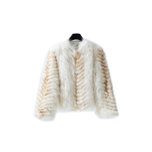 MSALUOLAR罗拉小姐 芬兰进口彩狐高级感人字纹狐狸毛皮草毛毛外套