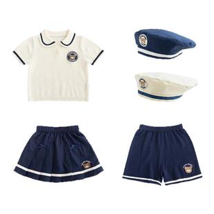 幼歌 夏季新款婴幼儿小熊冰丝POLO衫宽松休闲短裤/裙子学院风套装