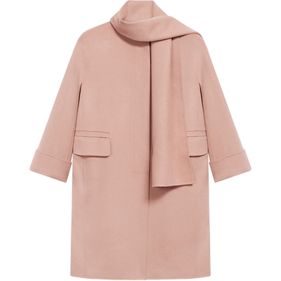 1436 小山羊绒柔和玫瑰时尚女士大衣毛呢外套