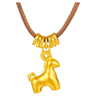 金至尊马上有钱古法黄金项链男 999足金吊坠女盘缠金生肖马编绳链