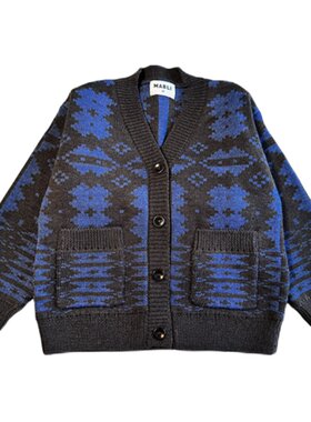 3件5折 Little家 英国 mabli FW24秋冬儿童花纹羊毛毛衣连帽披肩