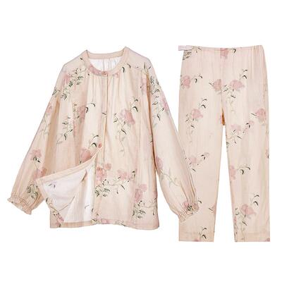 纯棉纱布月子服透气吸汗更舒适