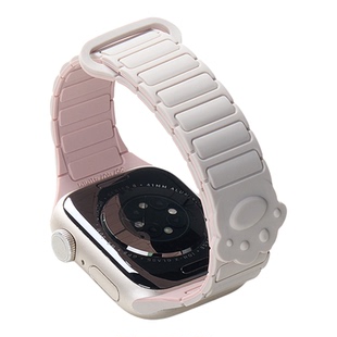 新款适用iWatchs11手表带硅胶applewatchS10腕带女款苹果手表S9表带磁吸S8小蛮腰可爱爪高级se3小众ultra冬季