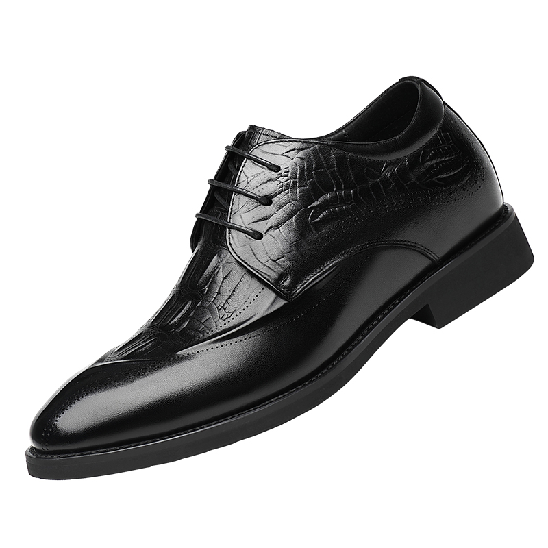 老爷车皮鞋男鳄鱼纹真牛皮商务正装鞋男士透气内增高结婚新郎男鞋