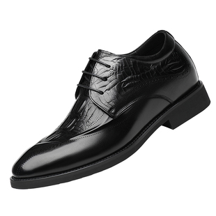 老爷车皮鞋男鳄鱼纹真牛皮商务正装鞋男士透气内增高结婚新郎男鞋